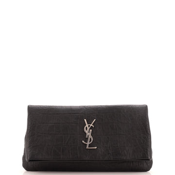 Saint Laurent West Hollywood Fold Over Clutch Crocodile Embossed Leather