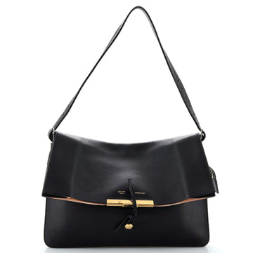 Celine Clasp Fold Over Shoulder Bag Leather Medium