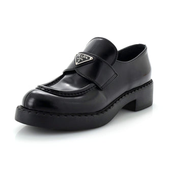 Prada Women's Triangle Logo Loafers Spazzolato Leather
