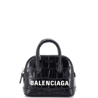 Balenciaga Logo Ville Bag Crocodile Embossed Leather Mini