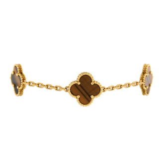 Van Cleef & Arpels Vintage Alhambra 5 Motifs Bracelet 18K Yellow Gold and Tiger Eye