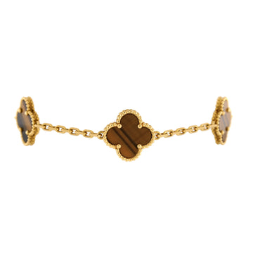 Van Cleef & Arpels Vintage Alhambra 5 Motifs Bracelet 18K Yellow Gold and Tiger Eye
