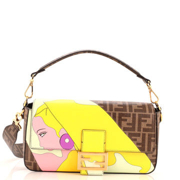 Fendi Antonio Lopez Baguette NM Bag Zucca Coated Canvas with Printed Leather Inlay Medium