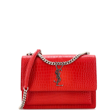 Saint Laurent Sunset Crossbody Bag Crocodile Embossed Leather Medium
