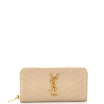 Saint Laurent Classic Monogram Zip Around Wallet Matelasse Chevron Leather
