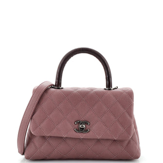 Chanel Coco Top Handle Bag Quilted Caviar with Lizard Small