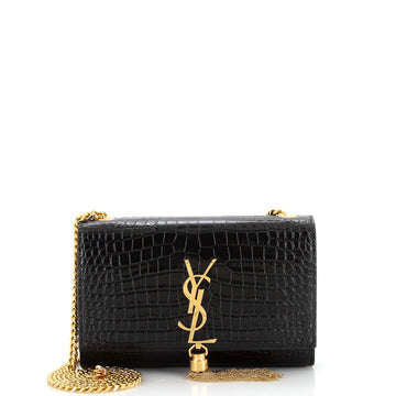 Saint Laurent Classic Monogram Tassel Crossbody Bag Crocodile Embossed Leather Small