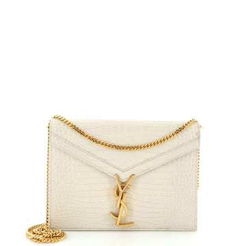 Saint Laurent Cassandra Chain Shoulder Bag Crocodile Embossed Leather Small