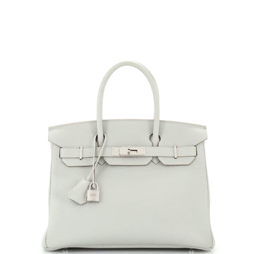 Hermes Birkin Handbag Grey Clemence with Palladium Hardware 30