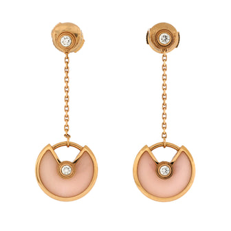 Cartier Amulette de Cartier Drop Dangle Earrings 18K Rose Gold with Diamond and Pink Opal
