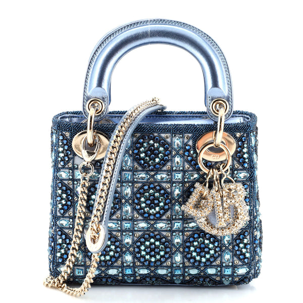 Christian Dior Lady Dior Chain Bag Cannage Quilt Beaded Satin with