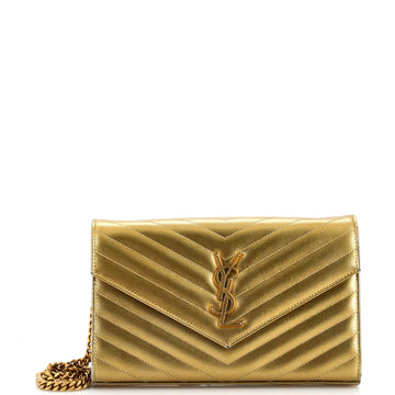 Saint Laurent Classic Monogram Wallet on Chain Matelasse Chevron Leather Medium