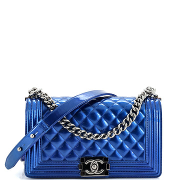 Chanel Boy Flap Bag Quilted Patent Old Medium