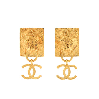 Chanel CC Lion Head Drop Earrings Metal