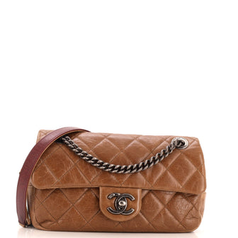 Chanel Duo Color Flap Bag Quilted Glazed Calfskin Small