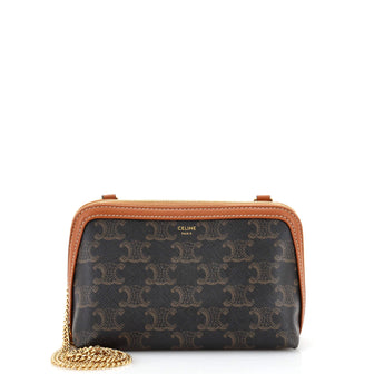 Celine Zip Around Chain Clutch Triomphe Coated Canvas