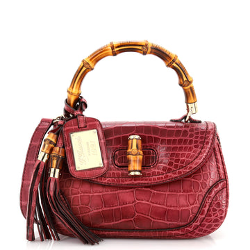 Gucci New Convertible Bamboo Top Handle Bag (Outlet) Crocodile Medium