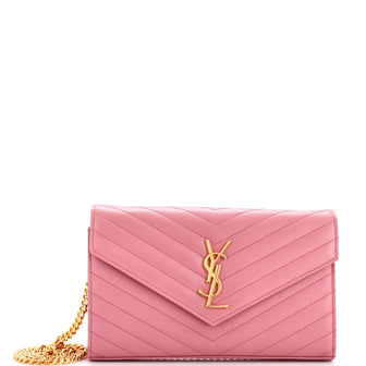 Saint Laurent Classic Monogram Wallet on Chain Matelasse Chevron Leather Medium