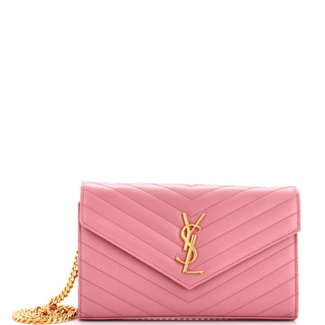 Saint Laurent Classic Monogram Wallet on Chain Matelasse Chevron Leather Medium