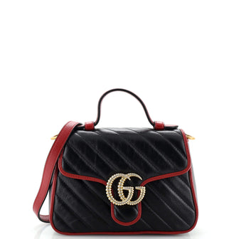 Gucci GG Marmont Top Handle Flap Bag Diagonal Quilted Leather Mini