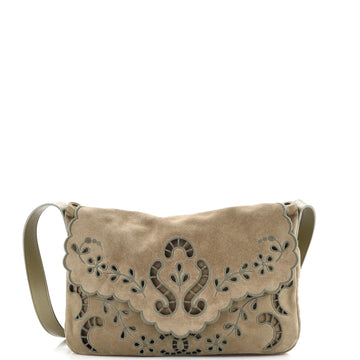 Chanel Floral Eyelet Messenger Bag Embroidered Suede Medium