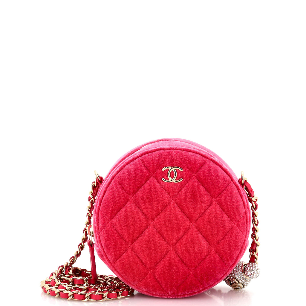 Chanel Pearl Crush Round Clutch with Chain Quilted Velvet with