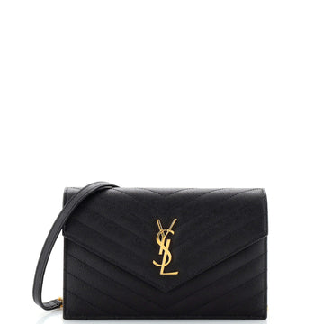 Saint Laurent Classic Monogram Wallet on Chain Matelasse Chevron Leather Small