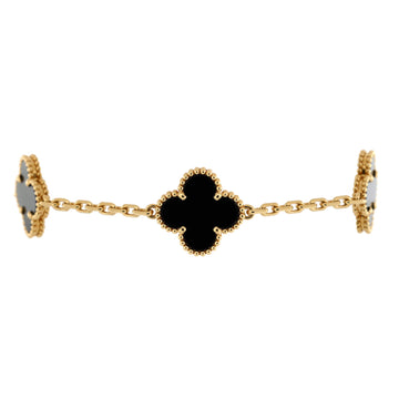 Van Cleef & Arpels Vintage Alhambra 5 Motifs Bracelet 18K Yellow Gold and Onyx