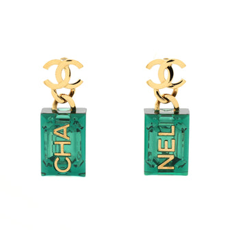 Chanel CC Logo Drop Earrings Metal with Resin
