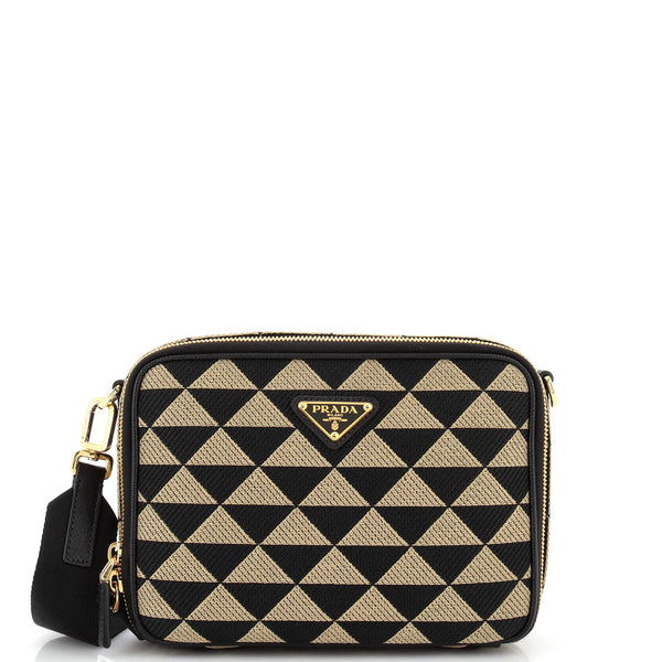 Prada Symbole Zip Around Shoulder Bag Jacquard Brown 2717201