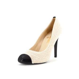 Chanel Women's Cap Toe Pumps Faux Pearls with Sequins