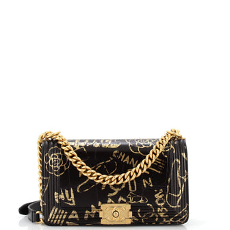 Chanel Boy Flap Bag Graffiti Crocodile Embossed Calfskin Old Medium
