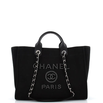 Chanel Deauville Tote Pearl Embellished Canvas Medium
