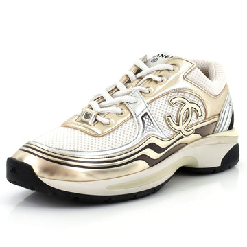 Chanel Women's CC Low-Top Sneakers Fabric and Laminated Leather
