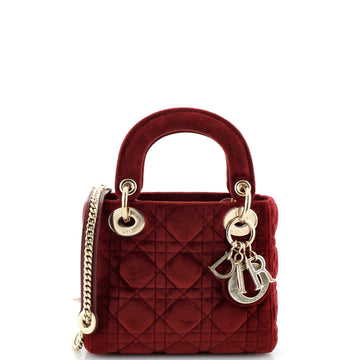 Christian Dior Lady Dior Chain Bag Cannage Quilt Velvet with Crystal Charms Mini