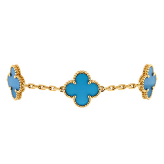 Van Cleef & Arpels Vintage Alhambra 5 Motifs Bracelet 18K Yellow Gold and Agate