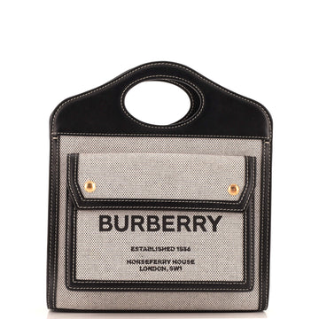 Burberry Logo Pocket Tote Canvas with Leather Mini