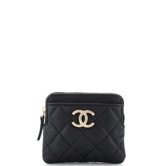 Chanel Textured CC Square Zip Around Card Holder Wallet Quilted Caviar