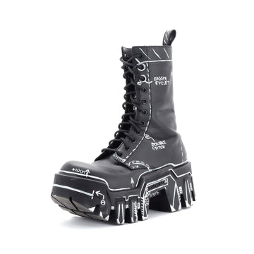 Balenciaga Bulldozer Lace Up Combat Boots Printed Leather
