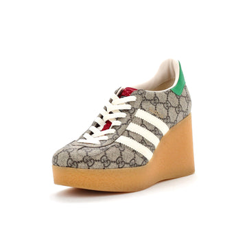 Gucci x Adidas Women's Gazelle Wedge Sneakers GG Coated Canvas with Rubber