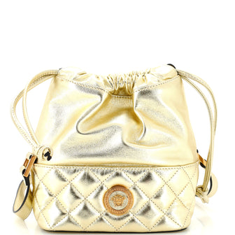 Versace Medusa Drawstring Bucket Bag Quilted Leather Small