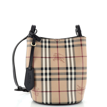 Burberry Lorne Bucket Bag Haymarket Coated Canvas Small