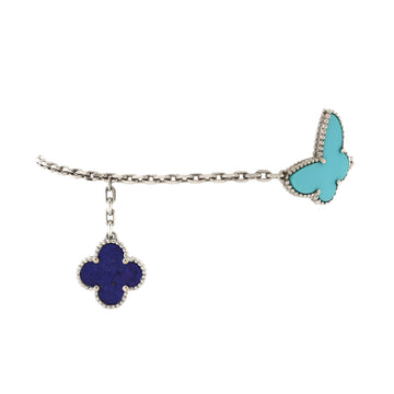 Van Cleef & Arpels Lucky Alhambra 4 Motifs Bracelet 18K White Gold with Lapis Lazuli, Mother of Pearl and Turquoise