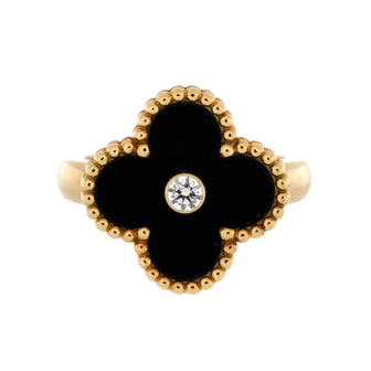 Van Cleef & Arpels Vintage Alhambra Ring 18K Yellow Gold with Onyx and Diamond