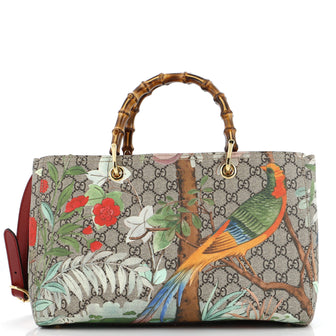 Gucci Bamboo Shopper Tote Tian Print GG Coated Canvas Medium