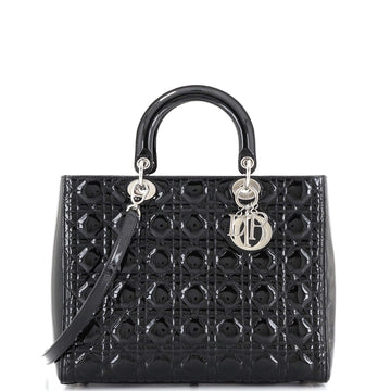 Christian Dior Vintage Lady Dior Bag Cannage Quilt Patent Large