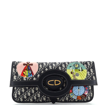 Christian Dior Tarot Fold Over Clutch Embroidered Oblique Canvas