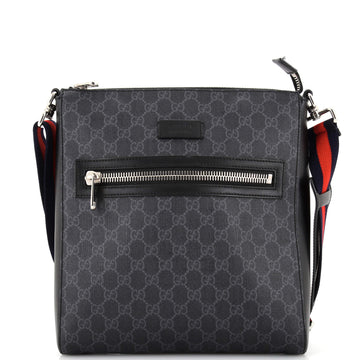 Gucci Web Strap Front Zip Messenger Bag GG Coated Canvas Medium