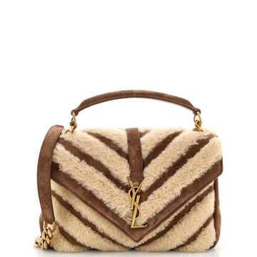 Saint Laurent Classic Monogram College Bag Matelasse Chevron Shearling with Suede Medium