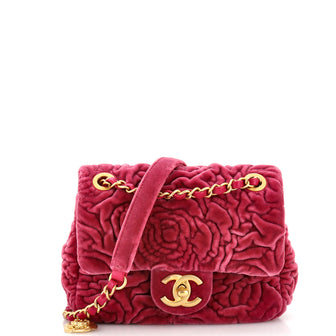 Chanel Square Classic Single Flap Bag Camellia Velvet Mini